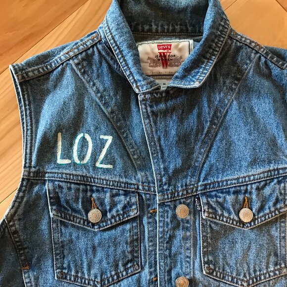 Upcycled Denim Vest, Size Medium: Painted Lake of the Ozarks Sleeveless Jacket - Picture 10 of 11